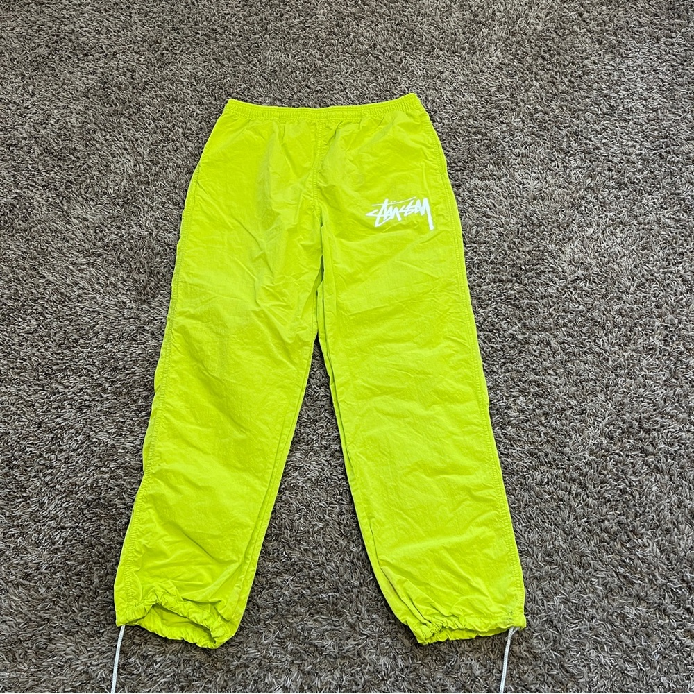 Nike x Stussy Beach Pants Bright Cactus Volt line wind Mens M Vintage*READ